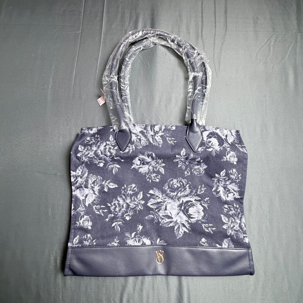 Victoria's Secret VS Purple Floral Tote Travel Bag Large NEW Tags Beach Carry On